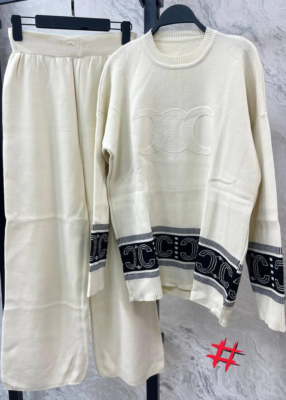CELINE Monogram Knit Outfit Set Cream