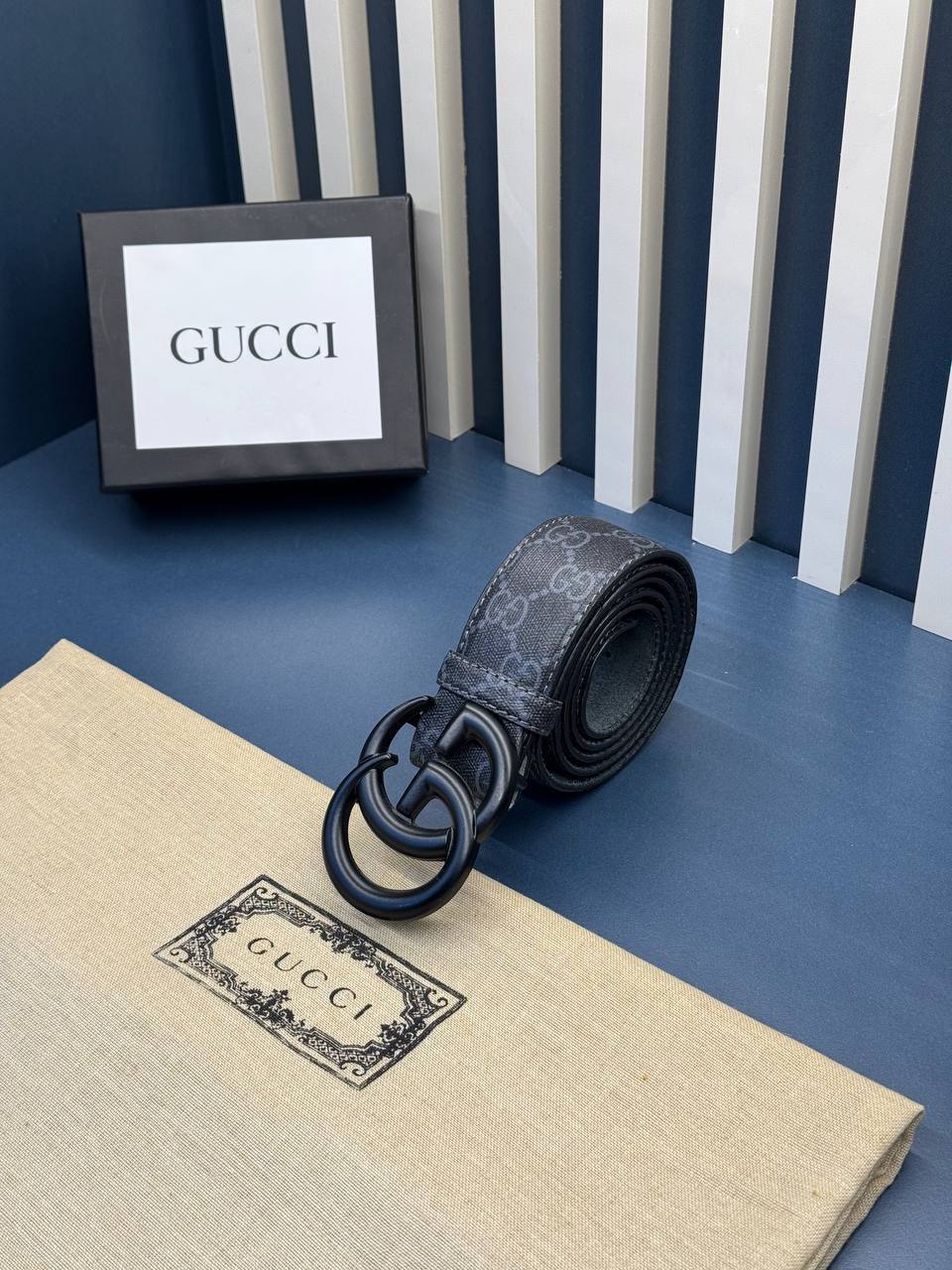 Gucci GG Canvas Black Leather Belt