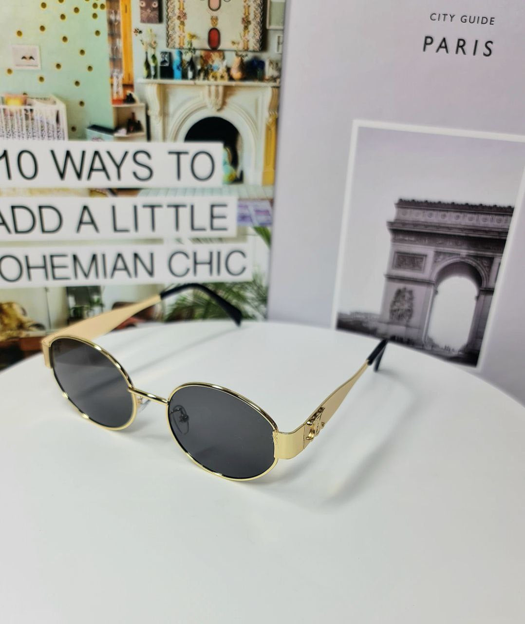 CELINE Triomphe Metal Oval Sunglasses Gold