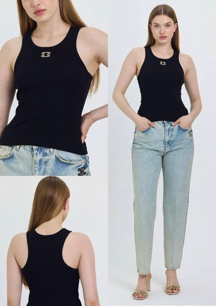 CELINE Triomphe Black Tank Top