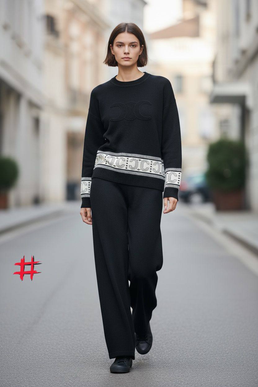 CELINE Monogram Knit Outfit Set Black