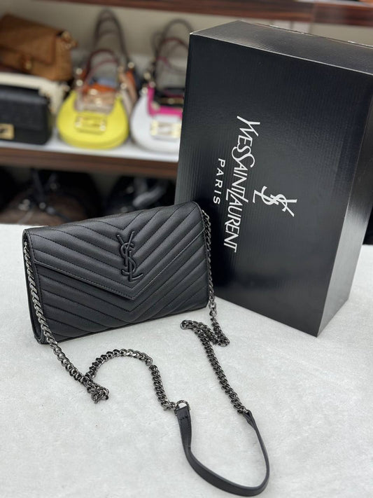 Saint Laurent Monogram Envelope Chain Wallet Black