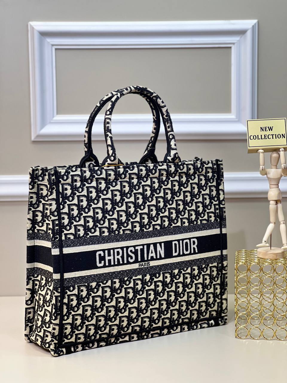 Christian Dior Book Tote Canvas Μαύρη-Εκρού