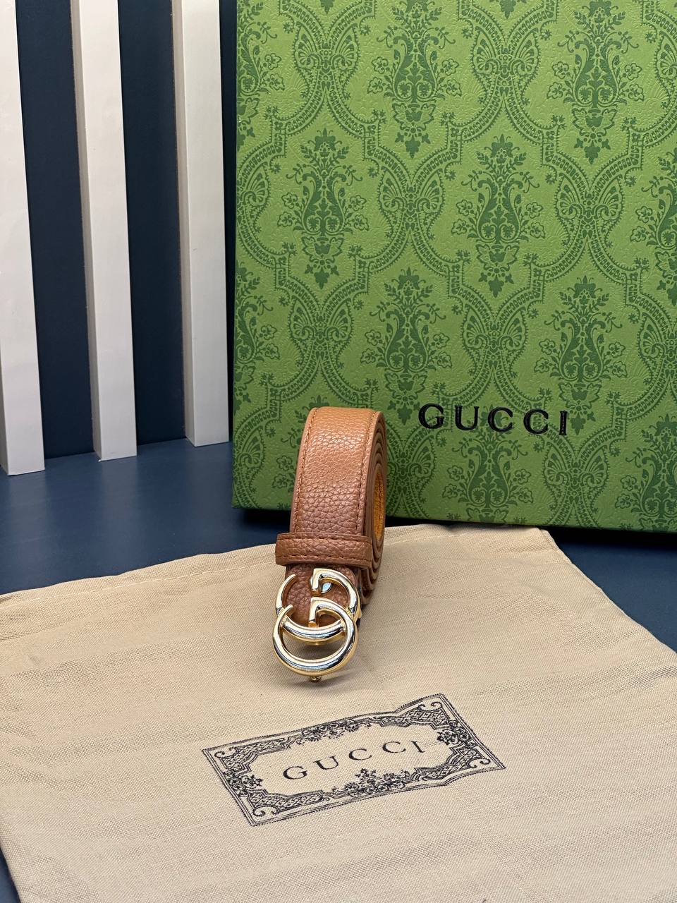 Gucci GG Marmont Double G Brown Leather Belt