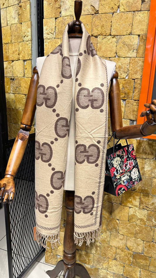 Gucci GG Cashmere Scarf Beige Brown