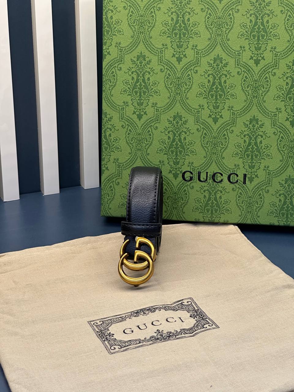 Gucci GG Marmont Double G Black Leather Belt