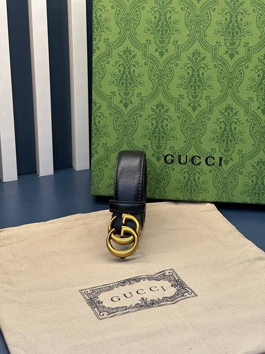 Gucci GG Marmont Double G Black Leather Belt