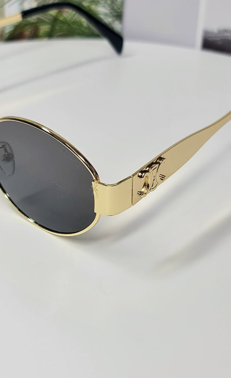 CELINE Triomphe Metal Oval Sunglasses Gold