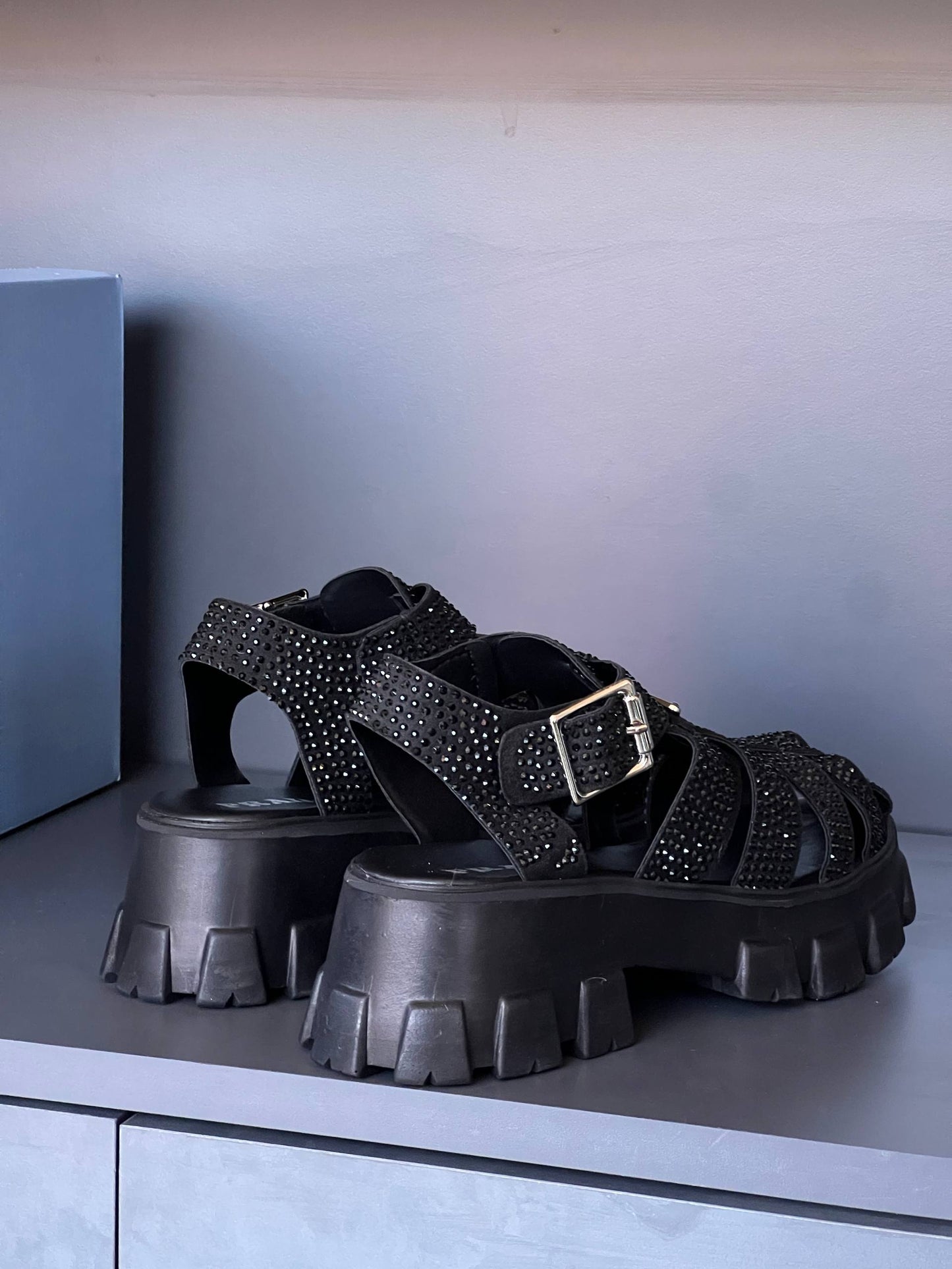 Prada Monolith Crystal Sandals
