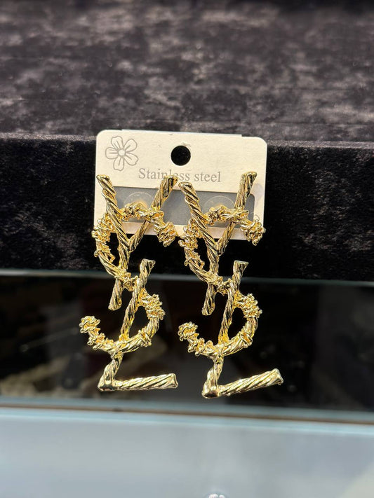 YSL Textured Gold Logo Earrings