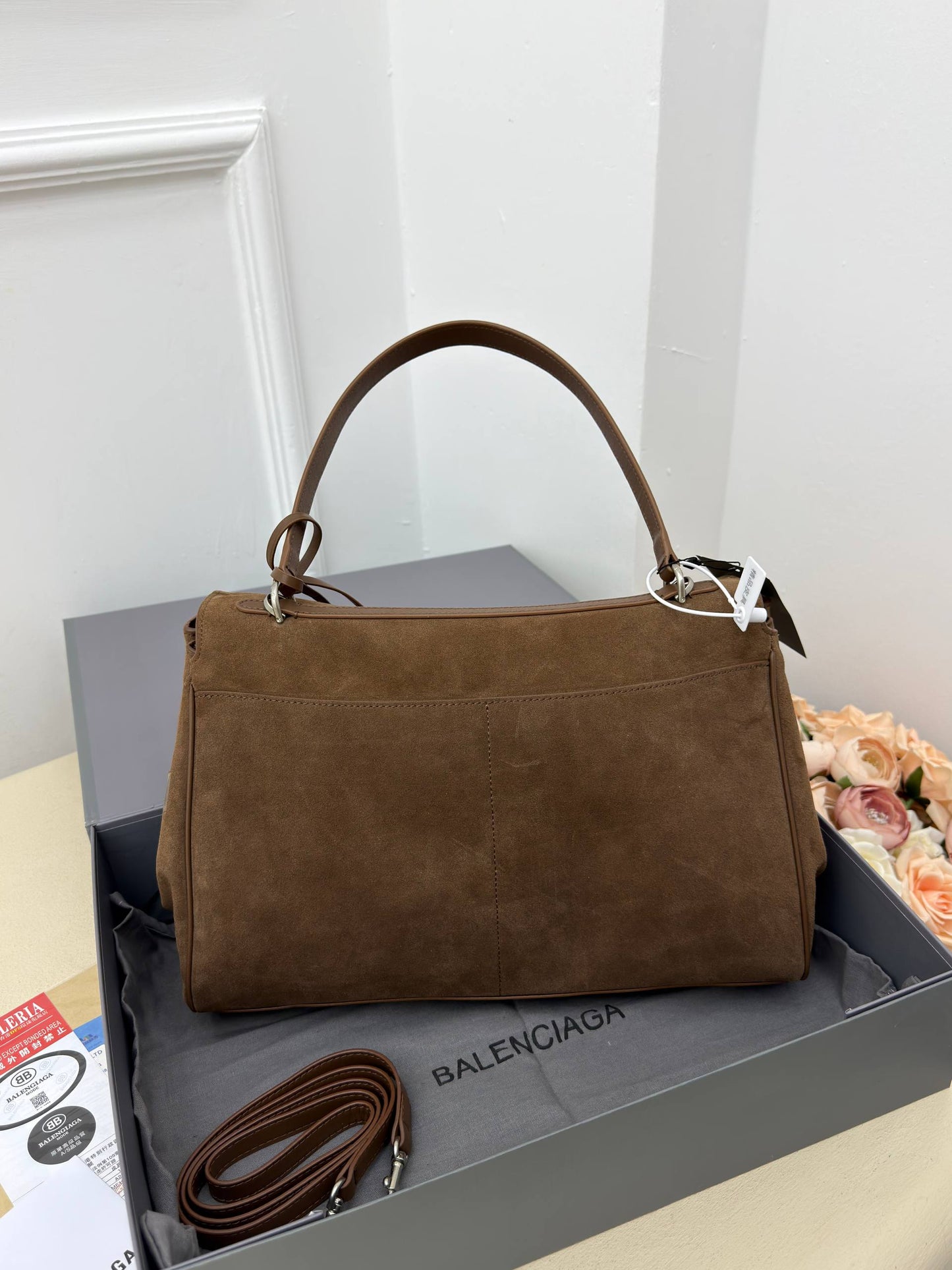 Balenciaga Suede Shoulder Bag Brown