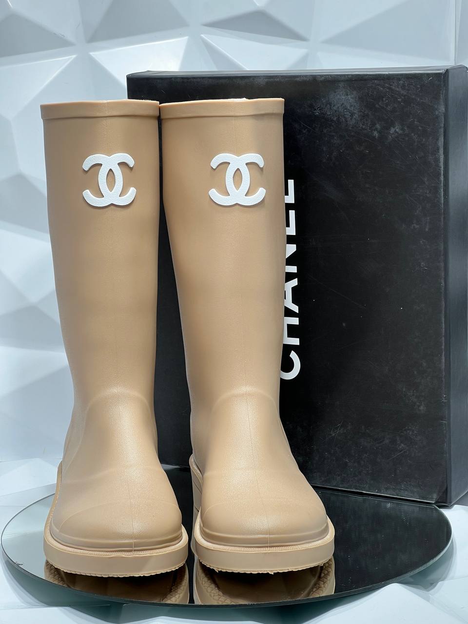 Chanel Rubber Rain Boots Beige