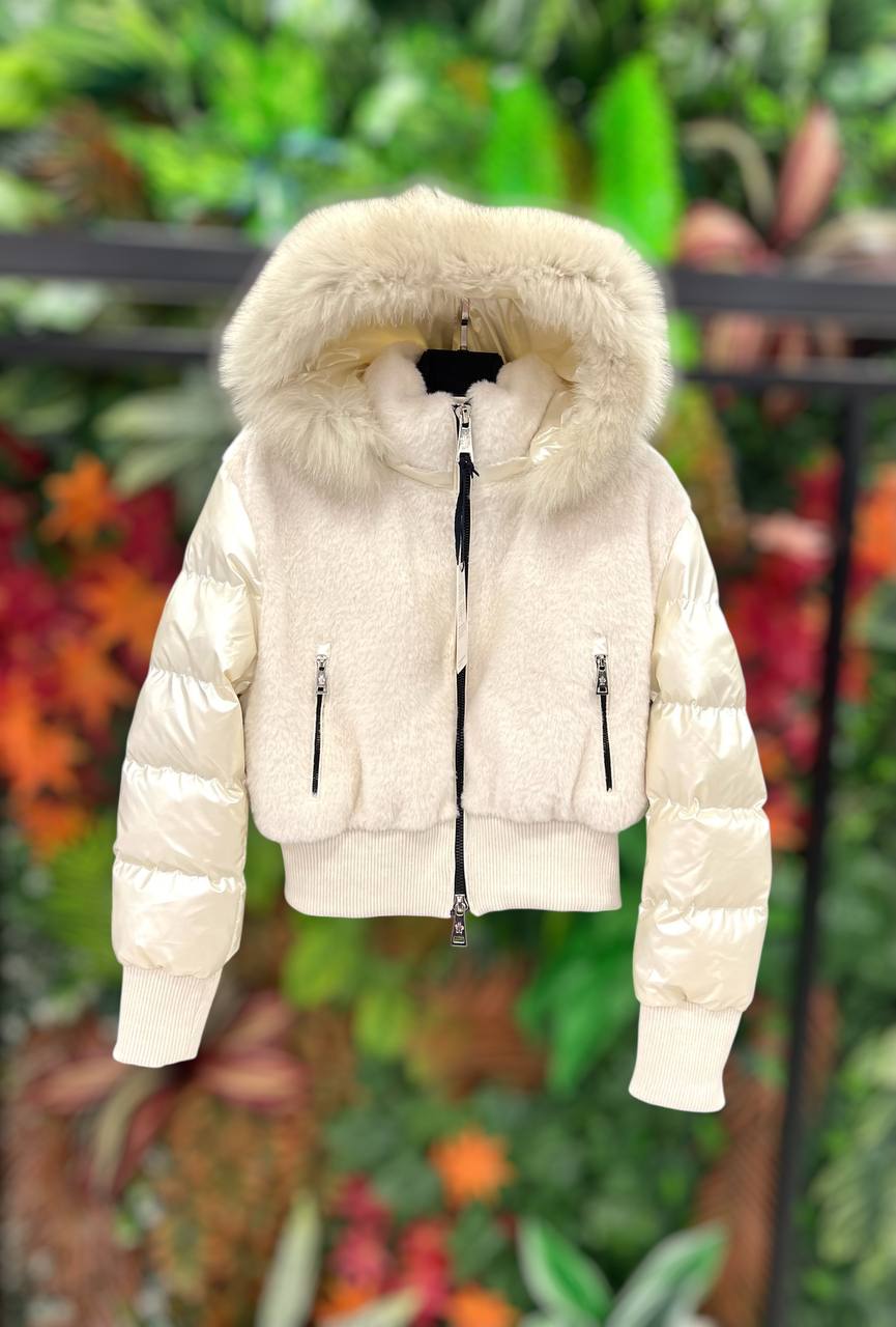 Moncler Fur Hood Down Jacket Beige