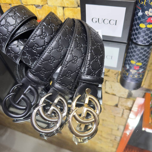 Gucci GG Embossed Black Leather Belt