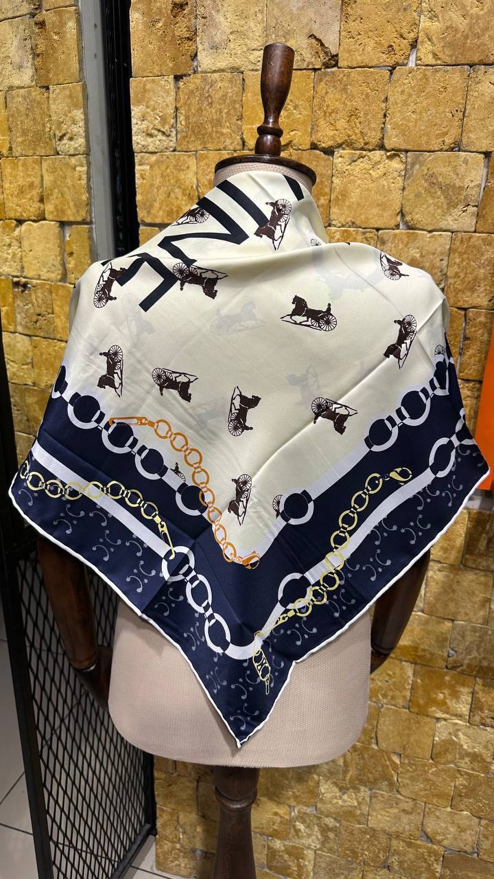 CELINE Triomphe Navy Silk Scarf