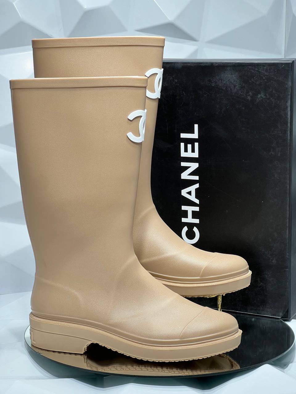Chanel Rubber Rain Boots Beige