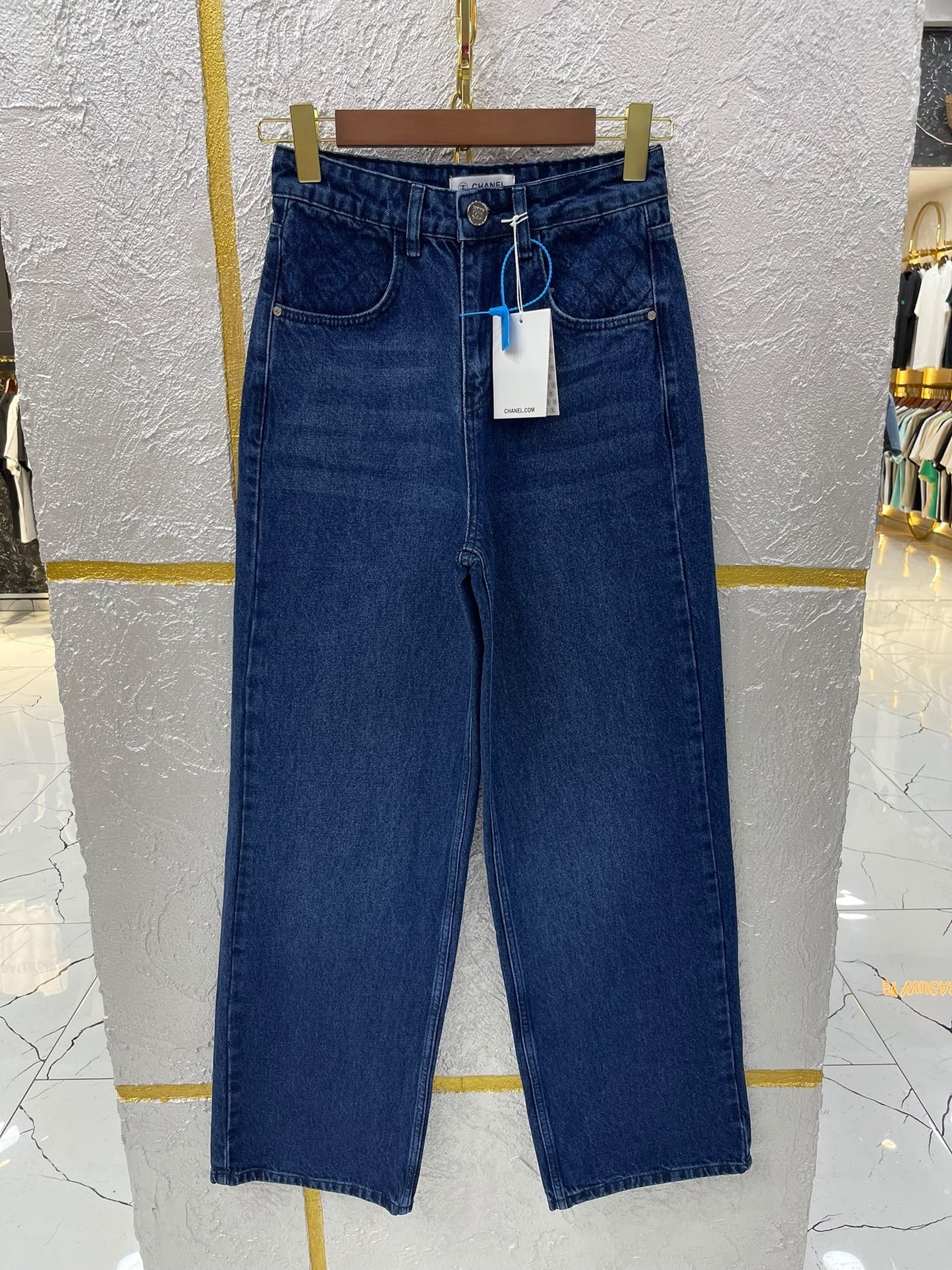 CHANEL CC Wide Leg Jeans Dark Blue