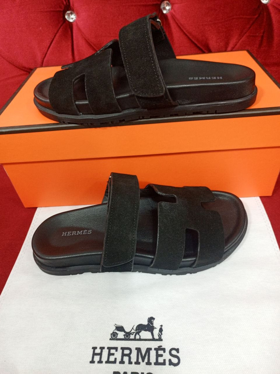 Hermès Chypre Suede Sandals Black