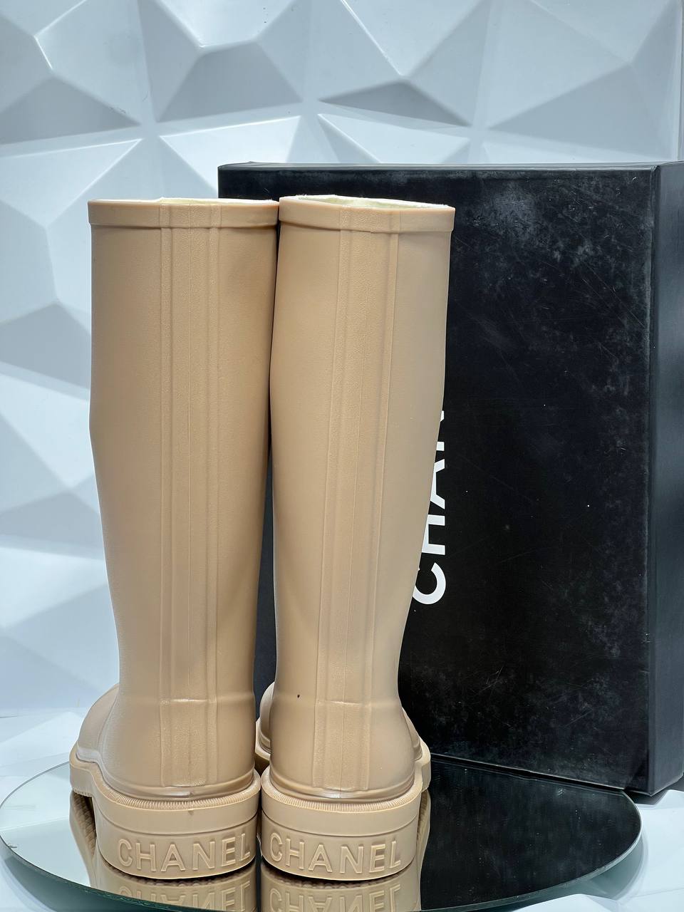 Chanel Rubber Rain Boots Beige