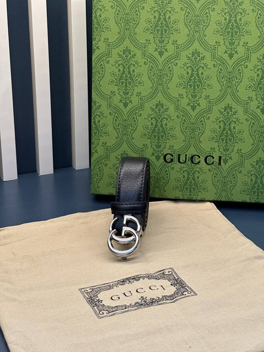 Gucci GG Marmont Double G Black Belt Silver