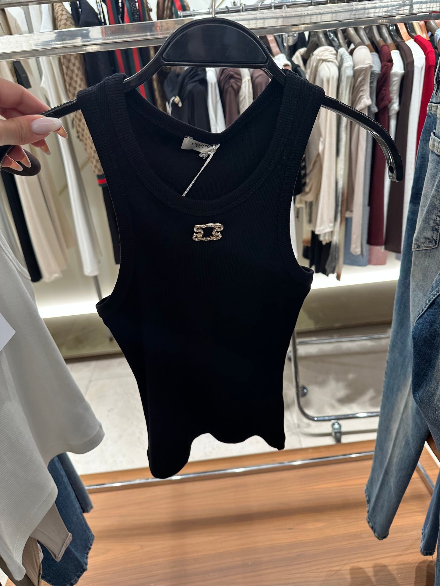 CELINE Triomphe Black Tank Top