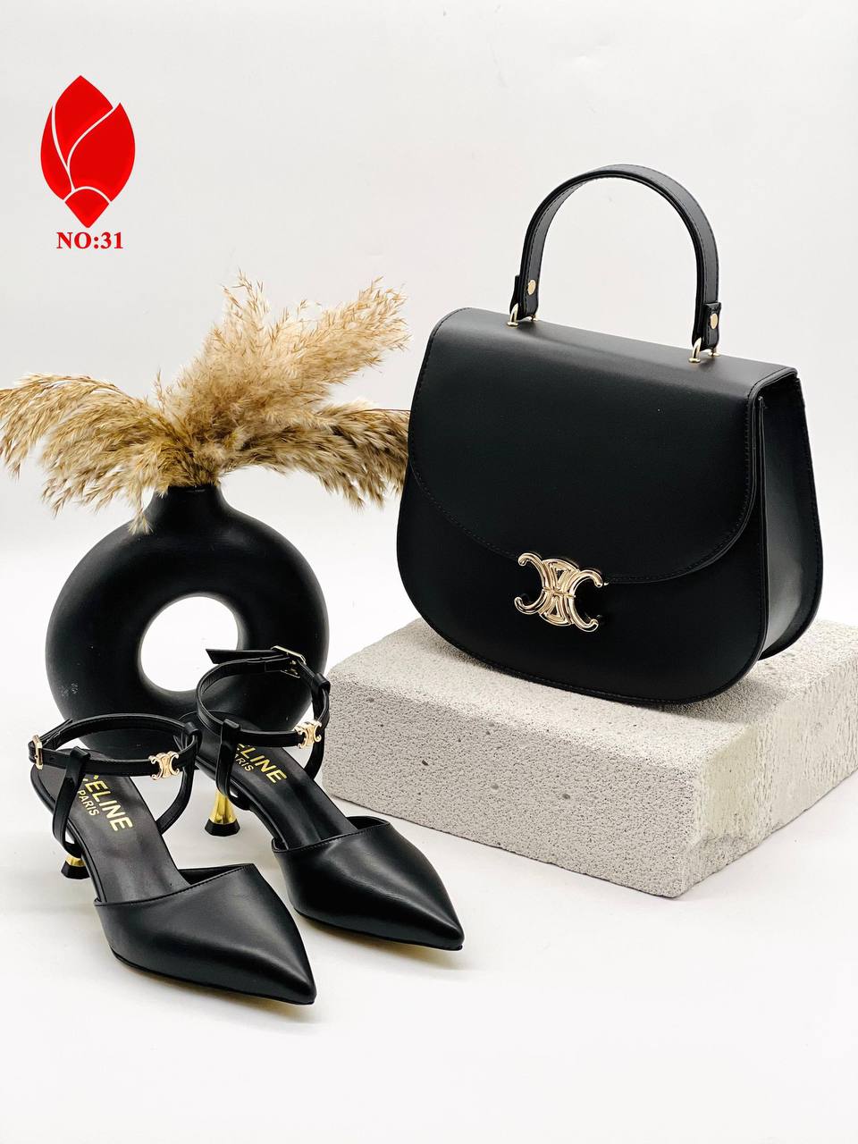 CELINE Triomphe Slingback Mules Black Gold