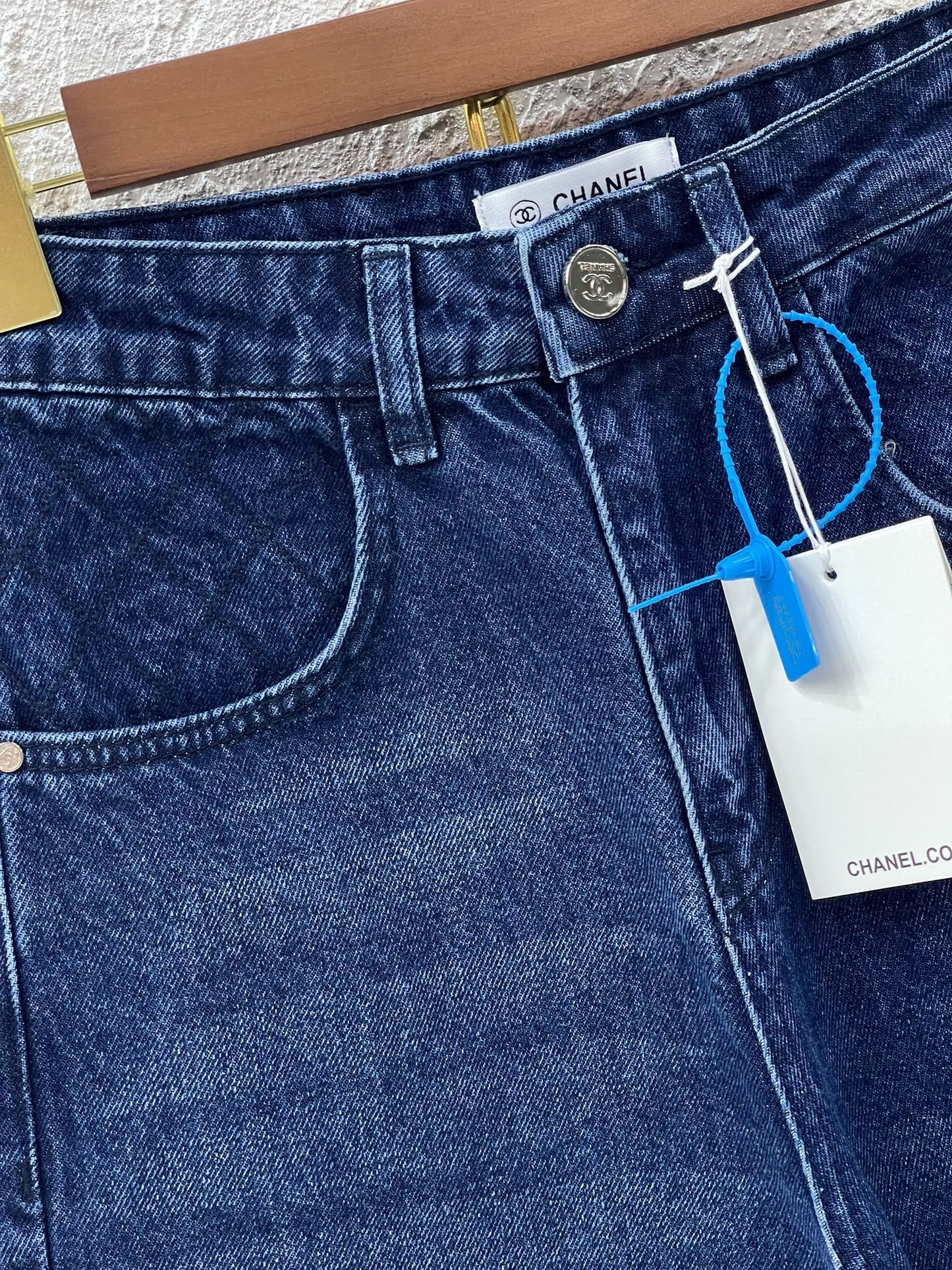CHANEL CC Wide Leg Jeans Dark Blue