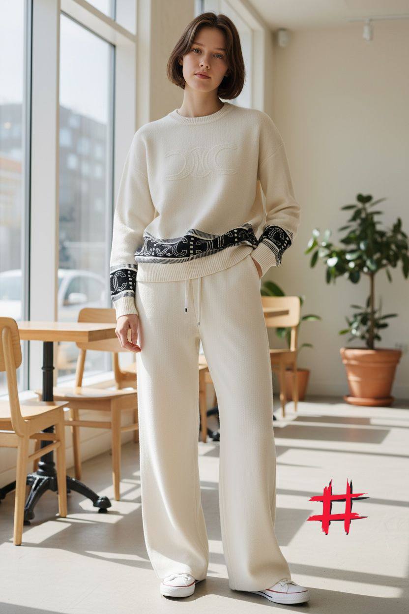 CELINE Monogram Knit Outfit Set Cream