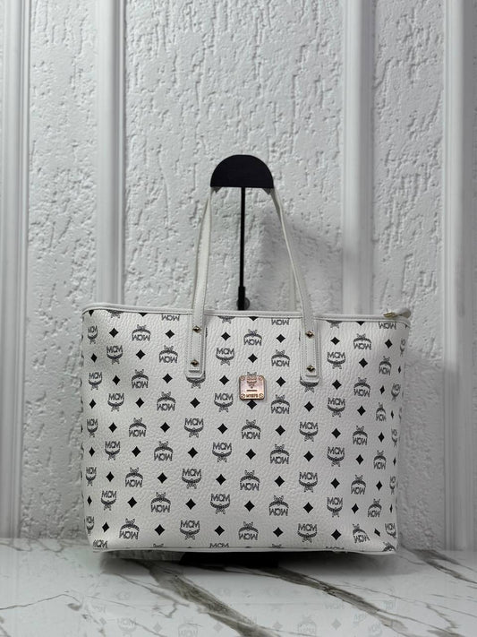 MCM Shopper Tote White Visetos