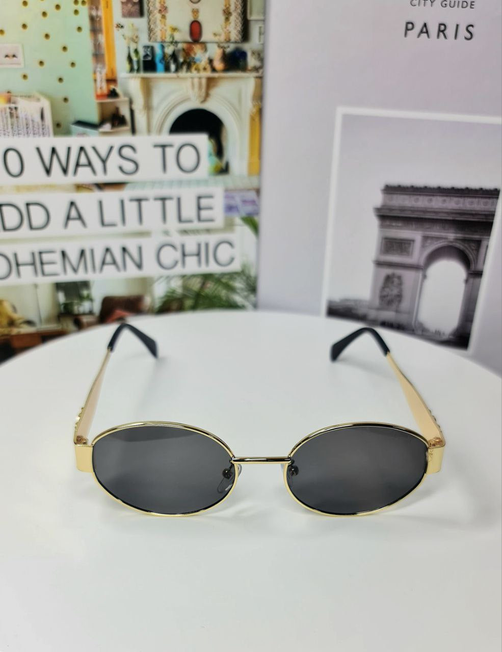 CELINE Triomphe Metal Oval Sunglasses Gold