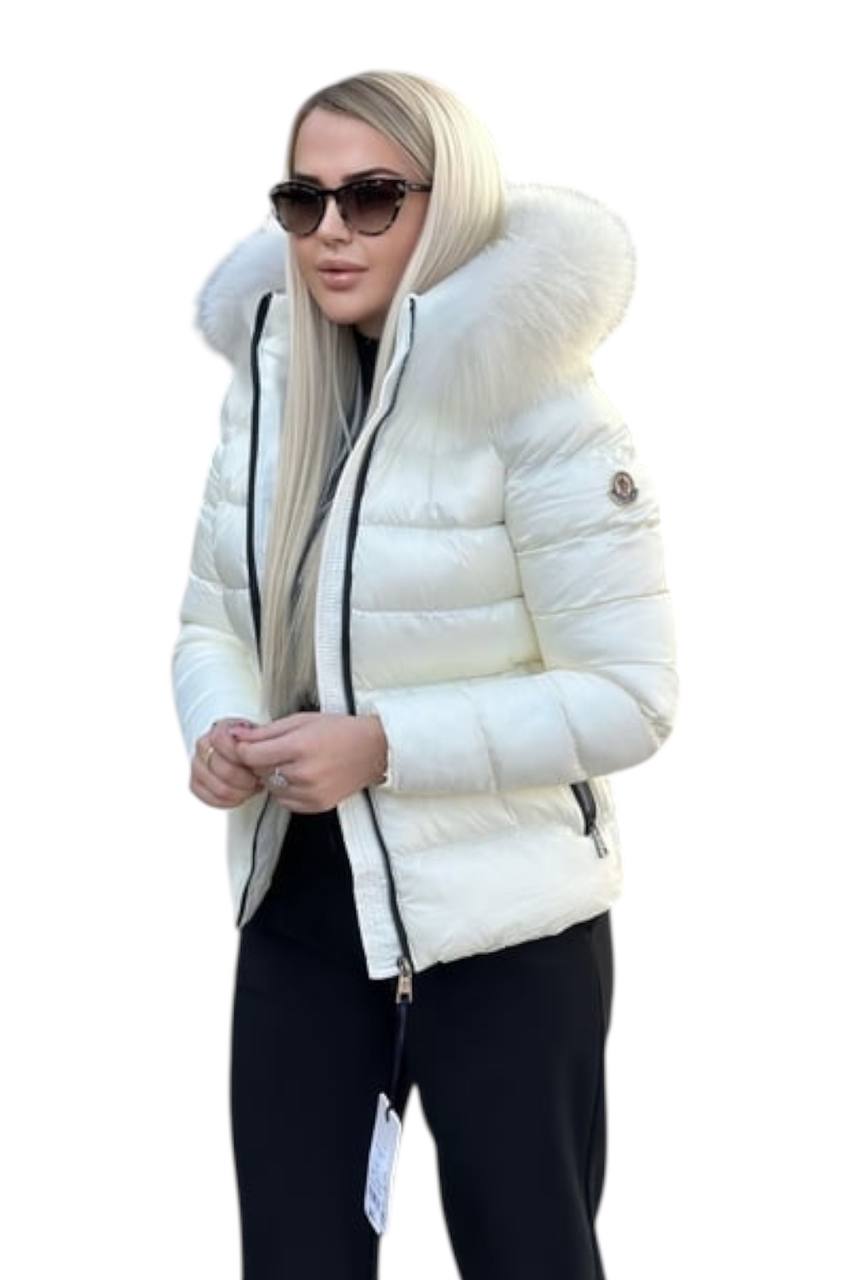 Moncler Fur Hood Down Jacket White