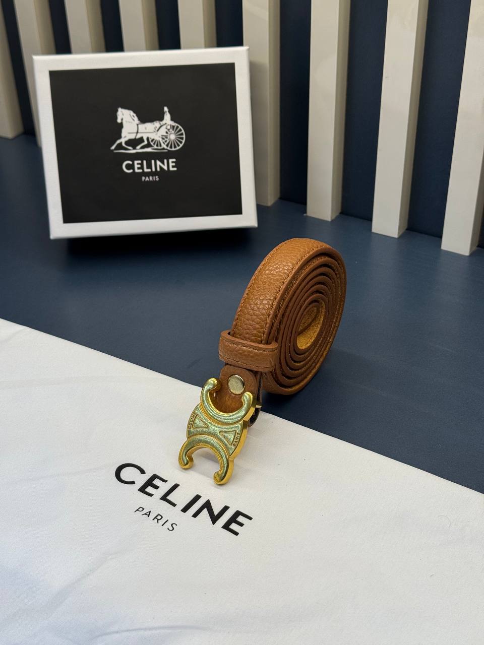 CELINE Triomphe Belt Camel Gold