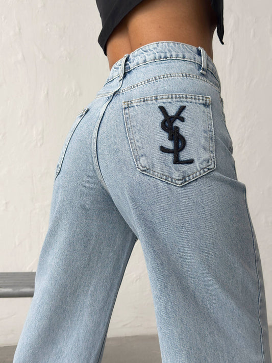 Saint Laurent YSL Logo Jeans Light Blue