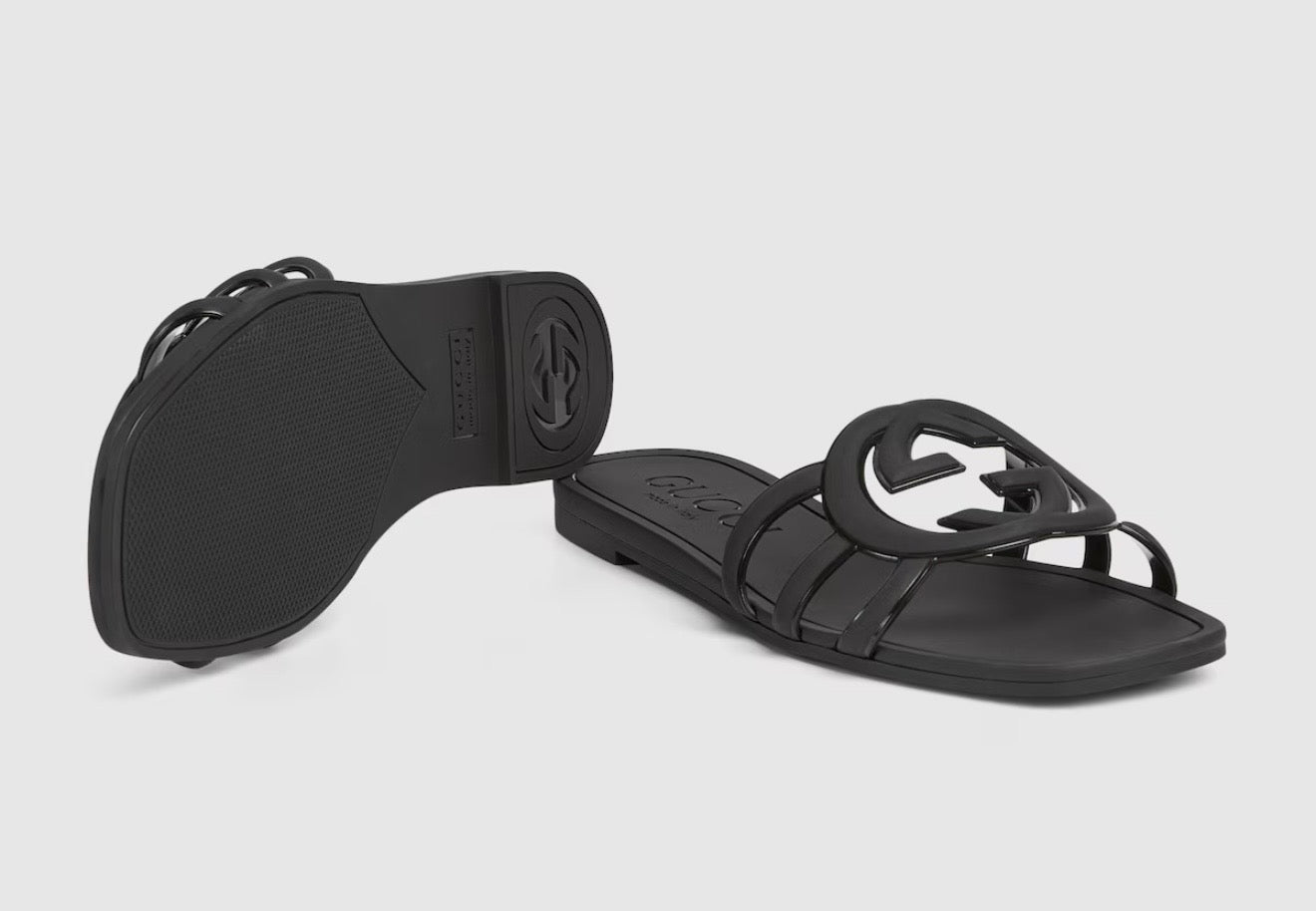 Gucci Interlocking G Rubber Slide Sandals Black