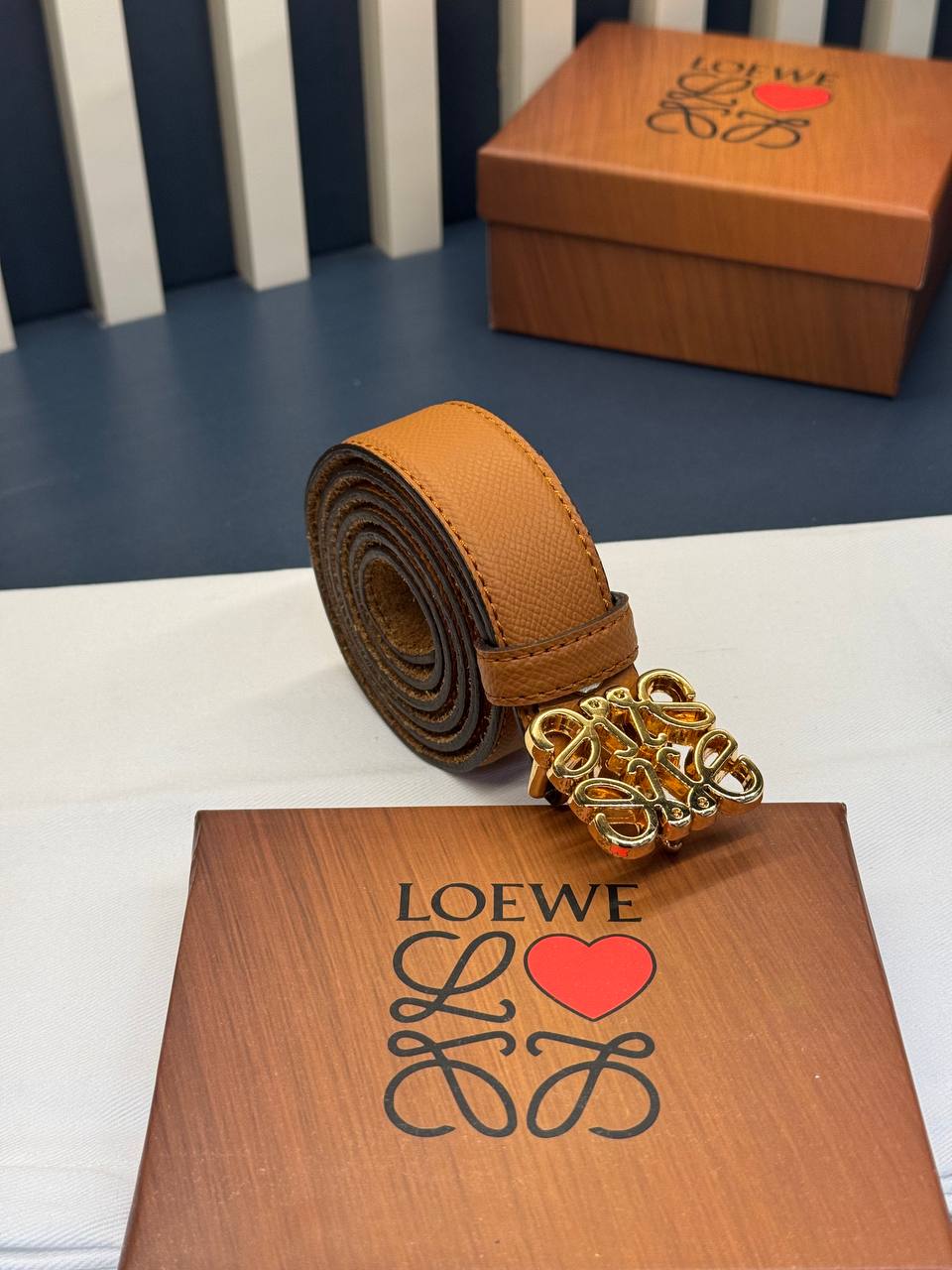 Loewe Anagram Leather Belt Tan