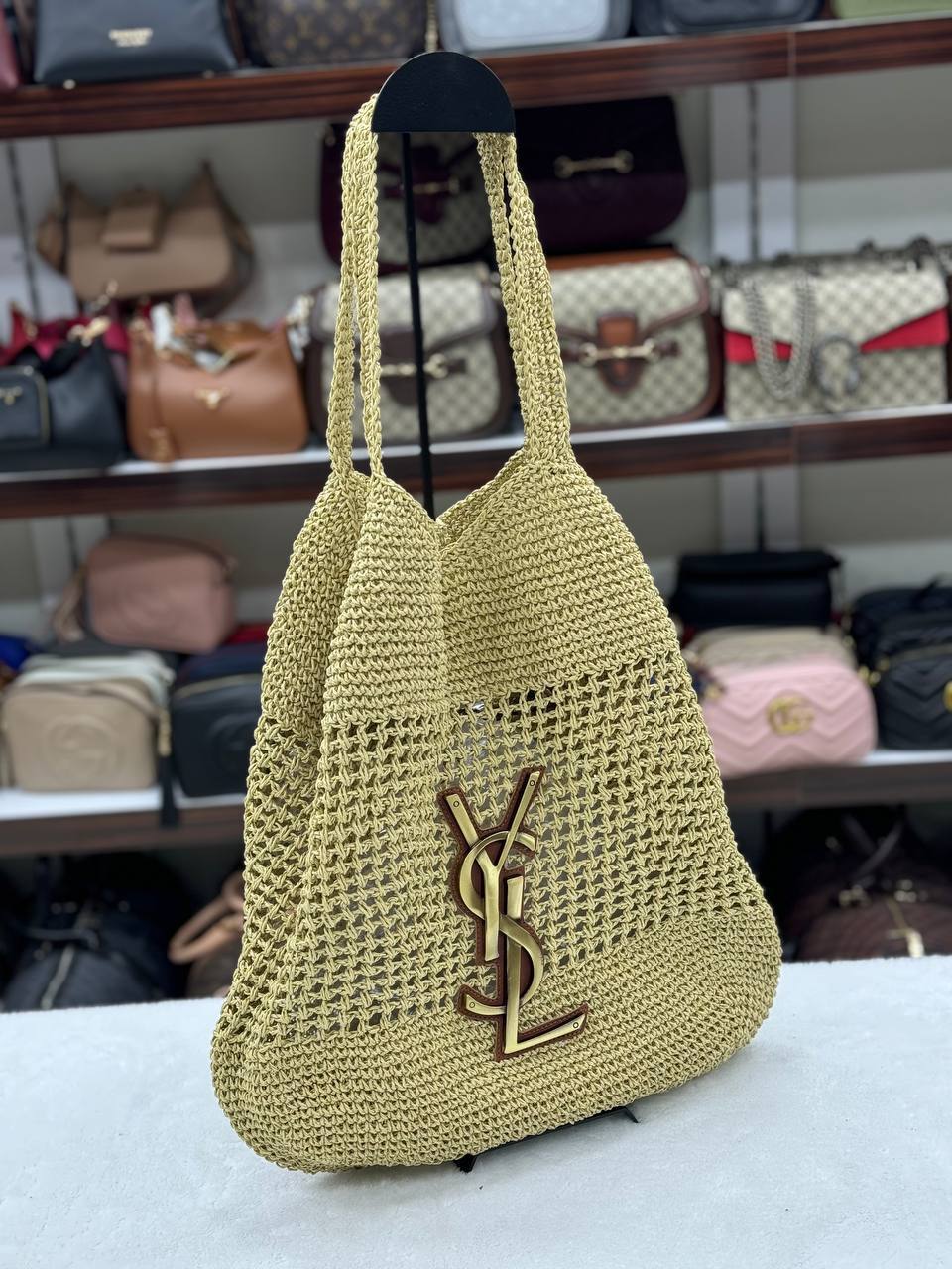 YSL Icare In Raffia
