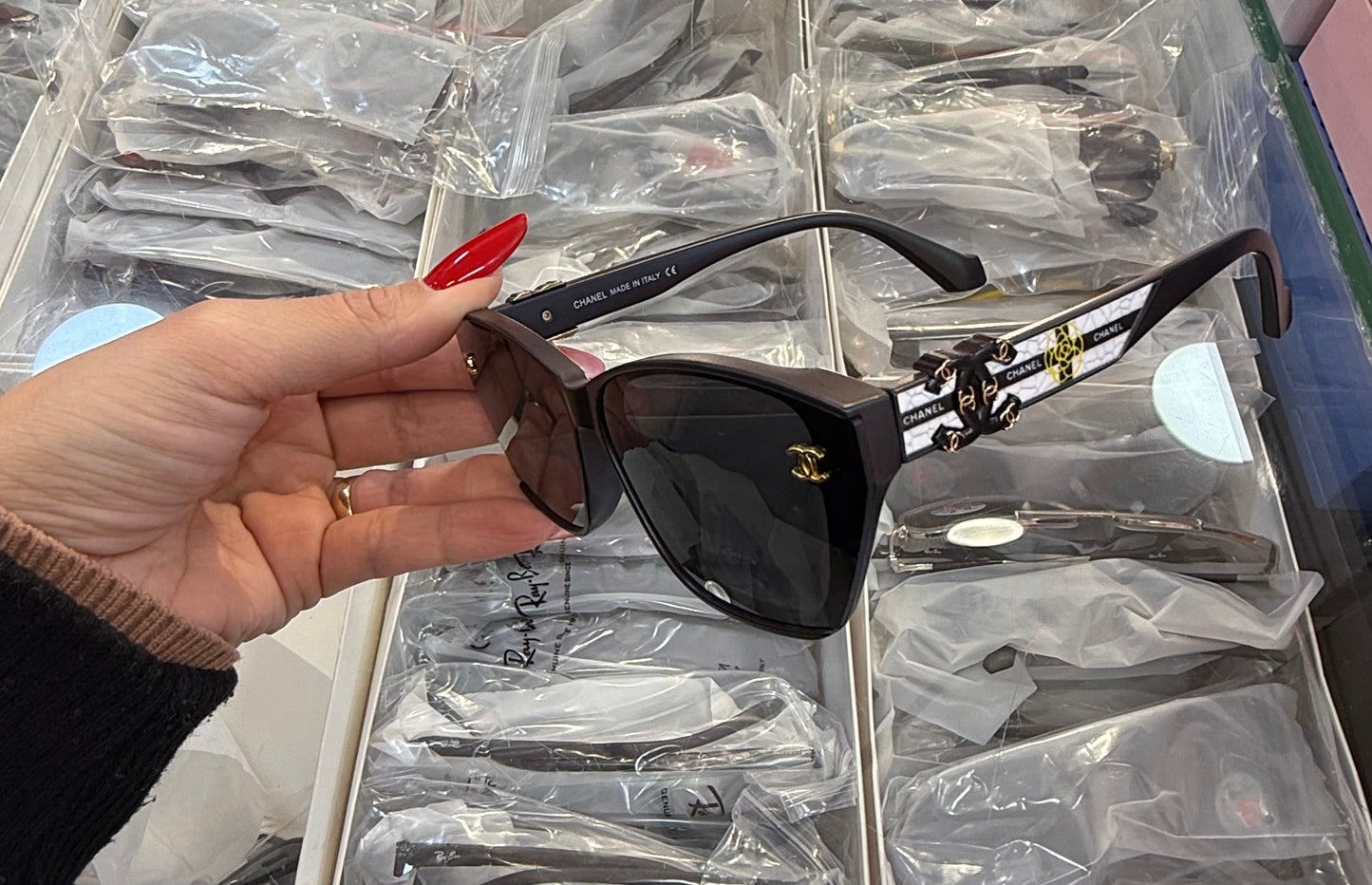 Chanel CC Logo Rectangular Sunglasses Black