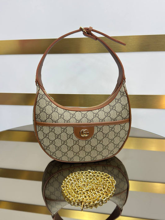 Gucci GG Supreme Half Moon Shoulder Bag Brown