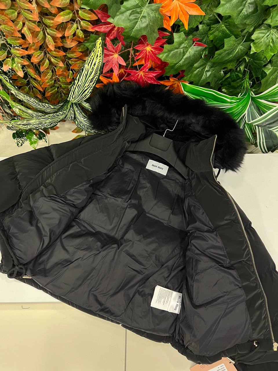 Miu Miu Cropped Puffer Jacket Black