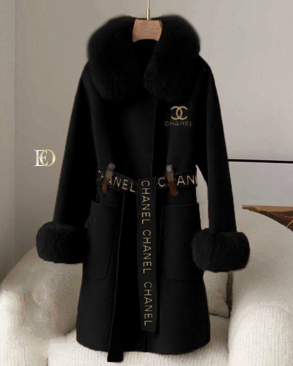 Chanel Wool Coat with Fur Black