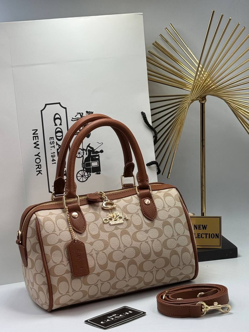 Coach Signature Satchel Bag Beige