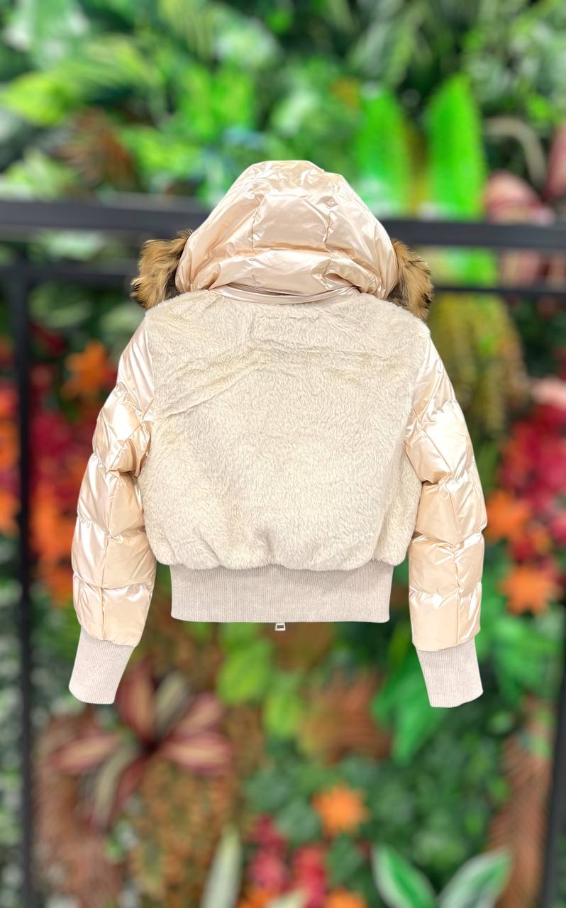 Moncler Fur Hood Down Jacket Beige