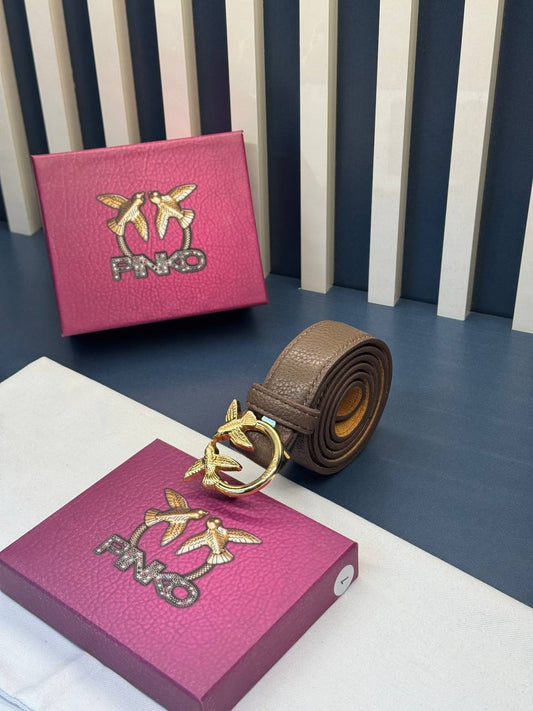 Pinko Love Birds Leather Belt Taupe