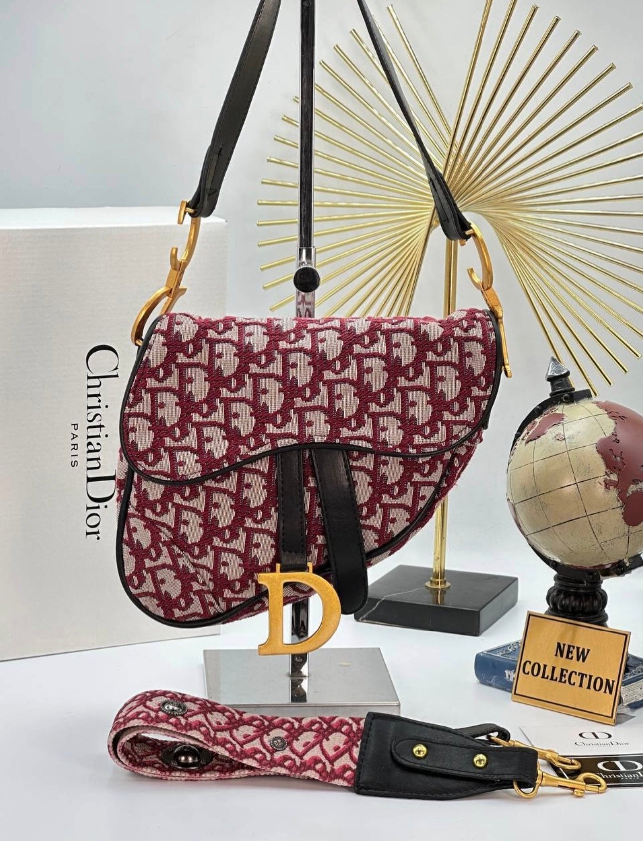 Christian Dior Saddle Bag Oblique Bordeaux Canvas