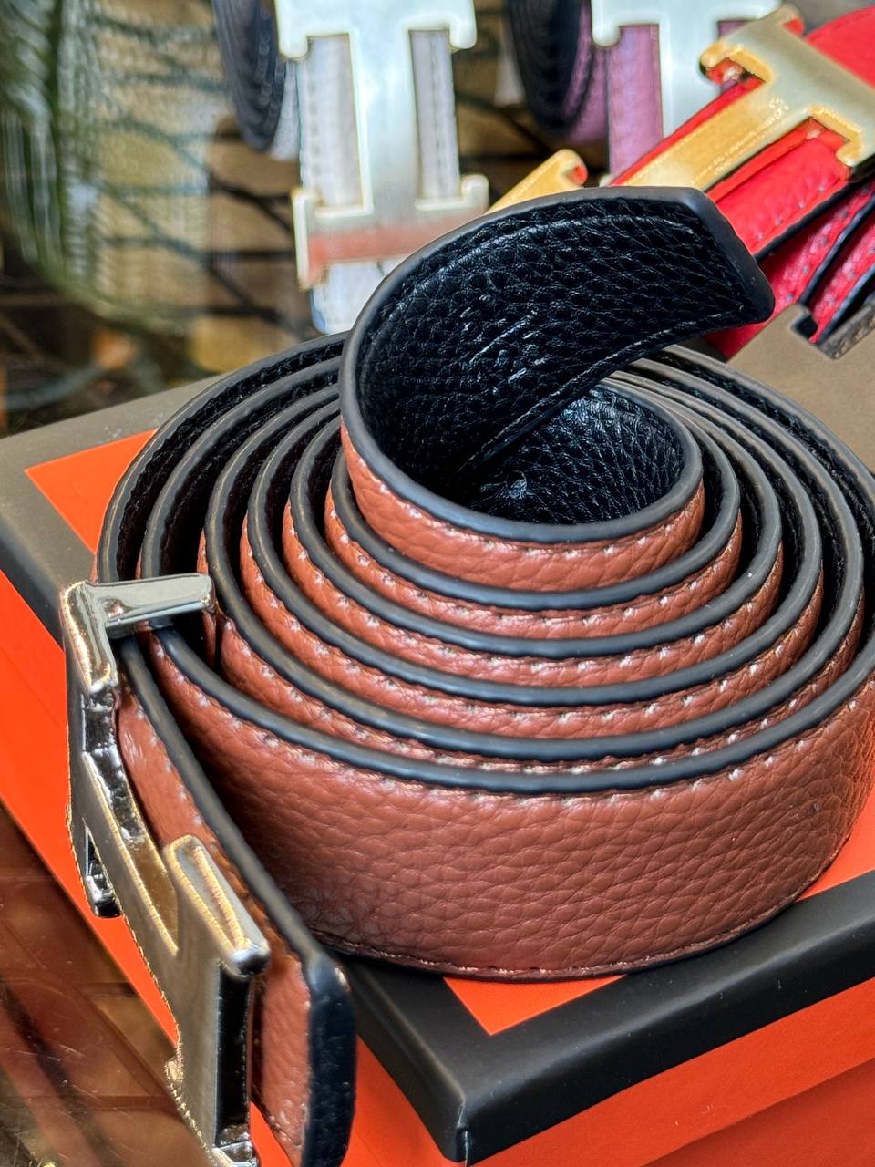 Hermès H Reversible Belt Brown/Black Silver